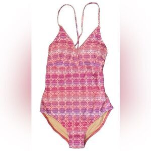 NWT Cabana Life "Napa" Crochet Embroidered Trim One Piece Swimsuit Pink Multi L